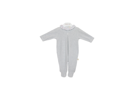 Velour babygrow grey with frilly collar - hearts detail 1m