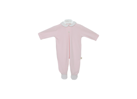 Pink velour babygrow with piqu&eacute; collar - heart 1m