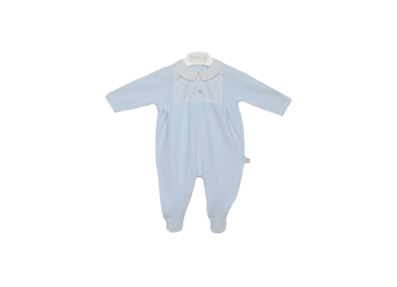 Blue velour babygrow witf frilly collar - space detail 1m