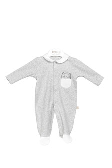 Grey babygrow Cat with collar &amp; pocket 1m