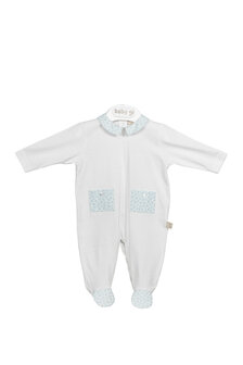 White babygrow with pockets beach - blue detail 3m