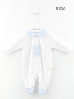 Velour babygrow big Bunny - blue 3m