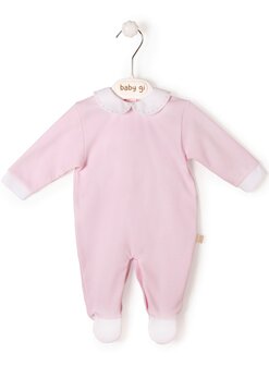 Cotton babygrow pink with piqu&eacute; collar 1m