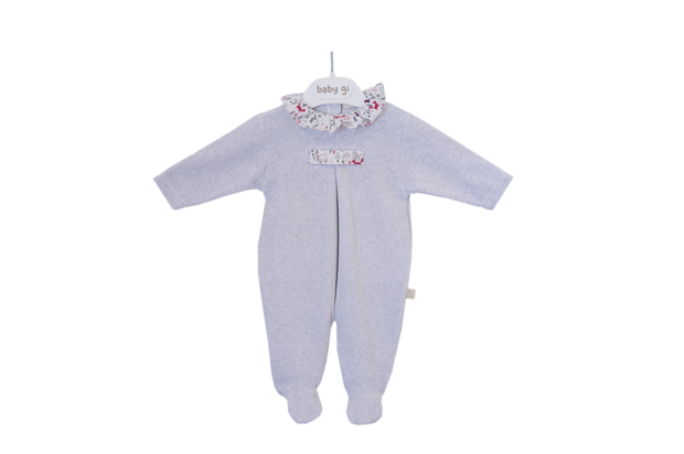 Velour babygrow Red Forest - frilly collar 1m